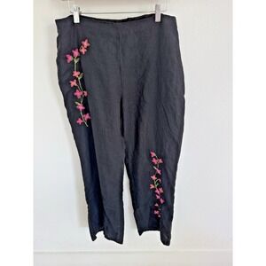 Saint Tropez West Women's Pants 100% Linen Crop Sandal Vacation Black  Sz 12